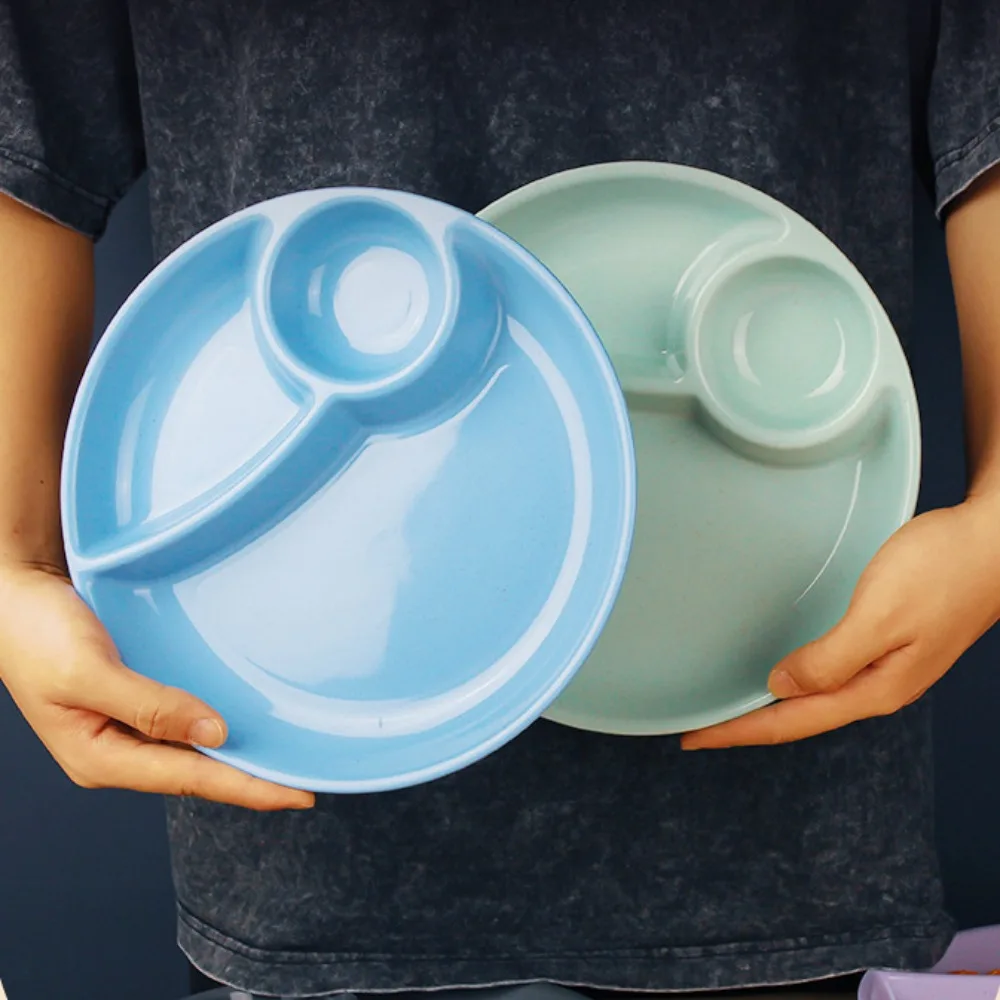 2pcs Kitchen Tableware Round Food Plate Plastic Microwavable Divided Dinner Plate Thickened Fruit Serving Tray Nut