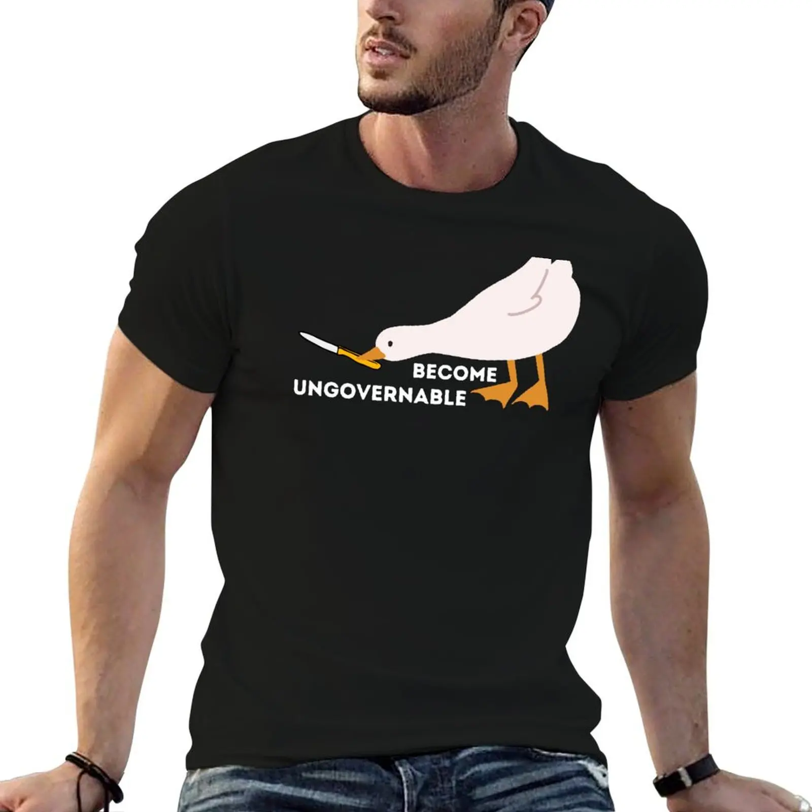 Devenez un canard ungouvernable avec un couteau, t-shirt drôle, t-shirt décontracté à manches courtes pour tous les jours