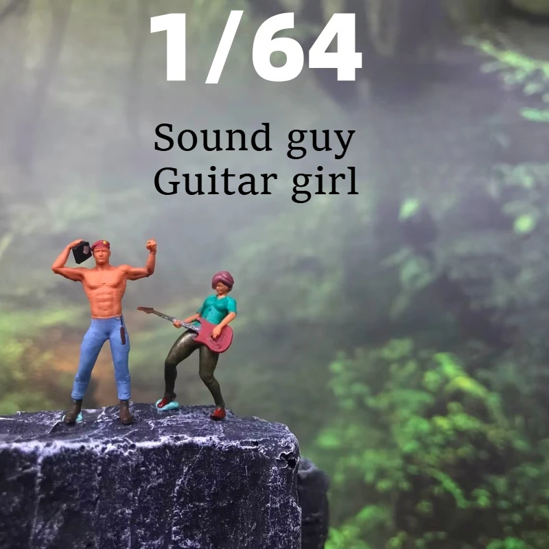1/64 scale miniature figurine model: muscular man carrying a girl playing guitar (Yin Ge) for sandbox music scene display