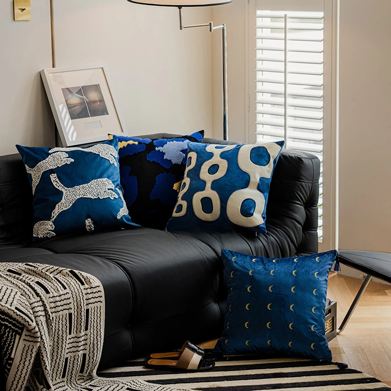 45x45CM Blue Throw Pillow Cover Living Room Light Luxury Stamping Waist Cushion Cover Decor Home Decorative Pillowcase