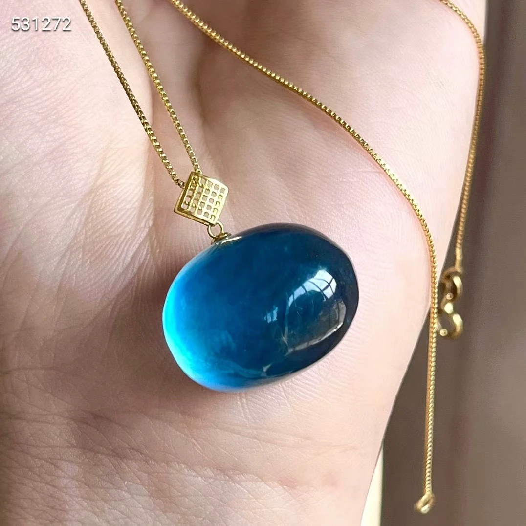 

Natural Blue Aquamarine Oval Pendant Deep Aquamarine Brazil 21*16.5mm 18K Gold Women Fashion Jewelry AAAAAA