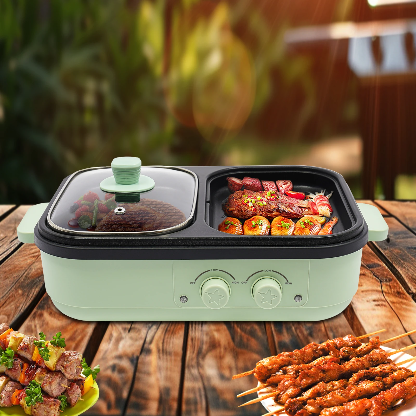 

2-In-1 1300W Electric Hot Pot with Grill Area & Practical Clear Lid, Multi-purpose Hot Pot, for Households, Gatherings