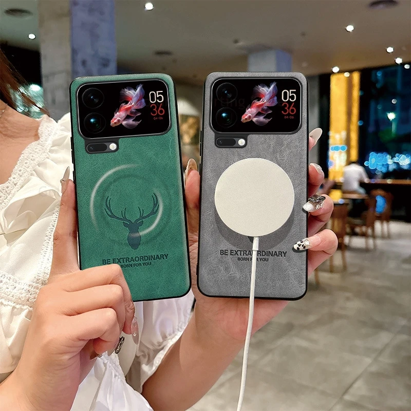 

For Xiaomi 17 Pro Max 3D Cartoon Head Elk Deer Leather Magnetic Case For Xiaomi 15S Pro mi 17 15Pro Wireless Charging Back Cover
