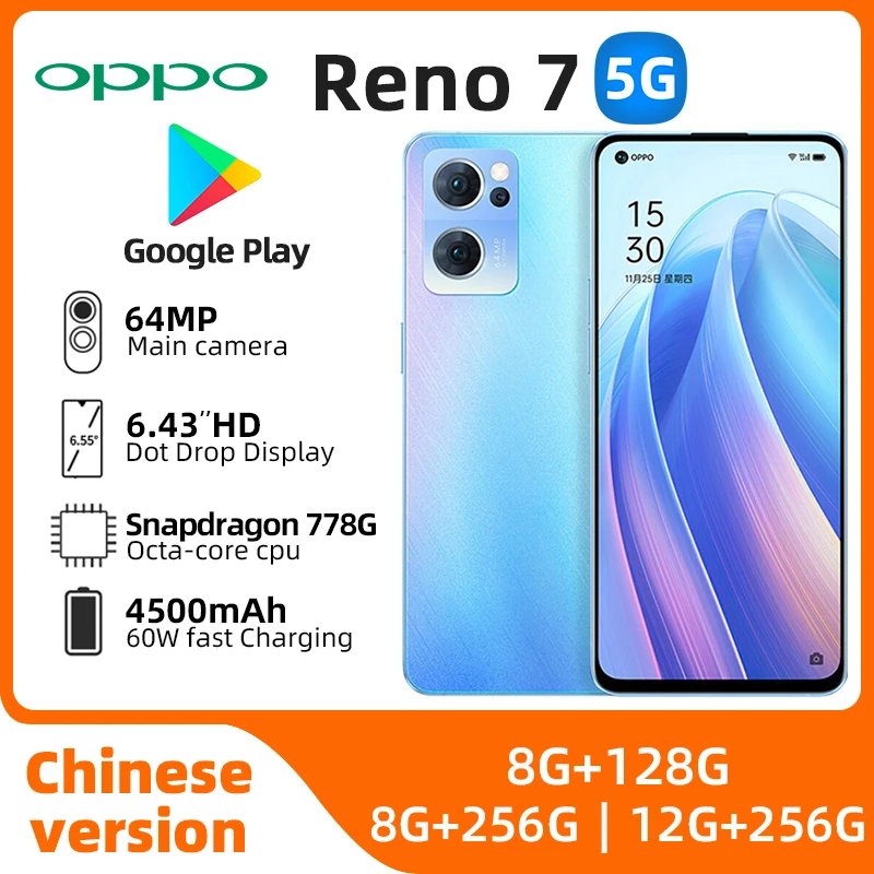 Oppo-reno 7 5g androidスマートフォン,6.43インチ,12GB RAM, 256GB ROM,オリジナル,すべての色,良好な状態,オリジナル