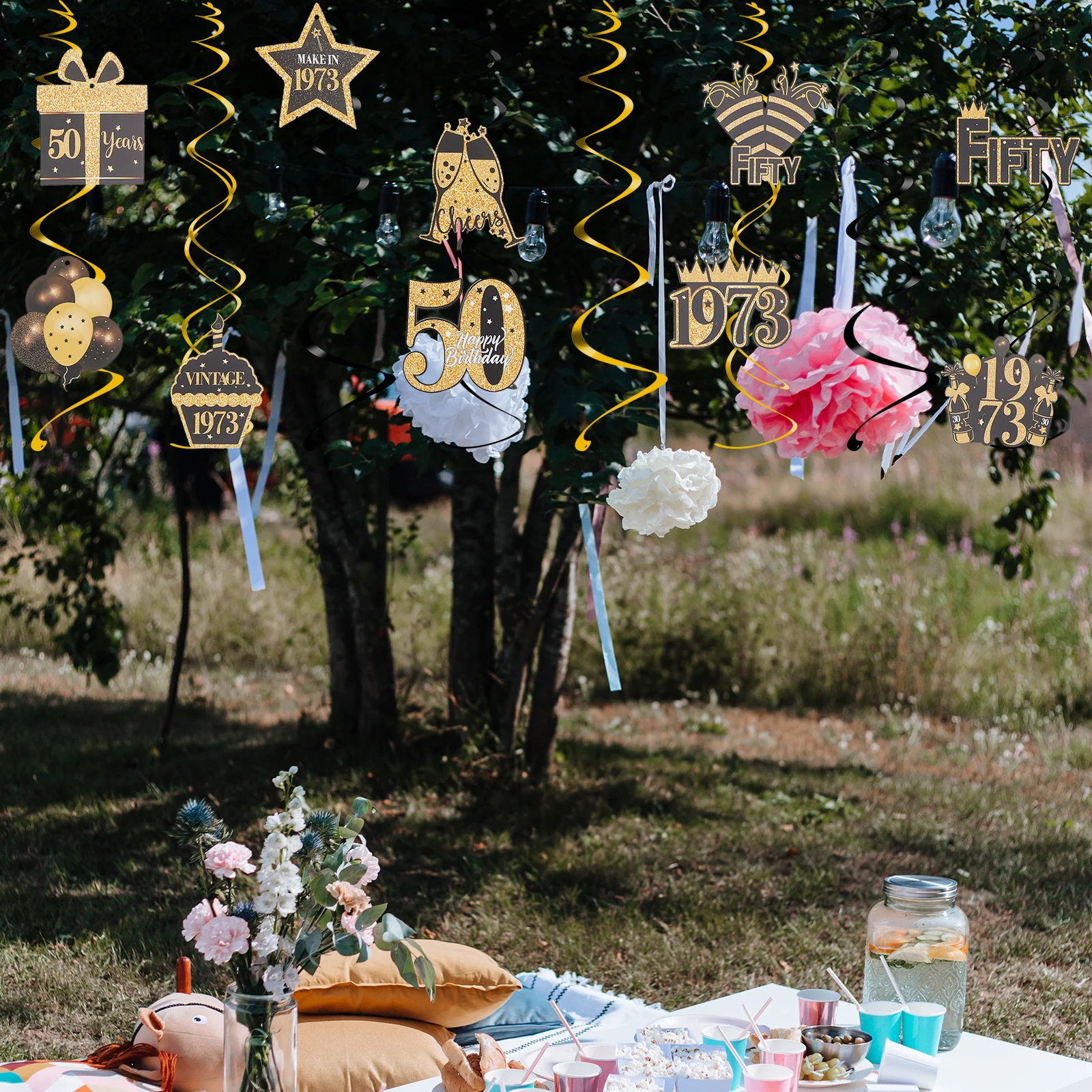 

1Set Birthday Party Hanging Swirls Decorations Creative 50th Birthday Ceiling Decor Background Party Supplies Hanging Swirl