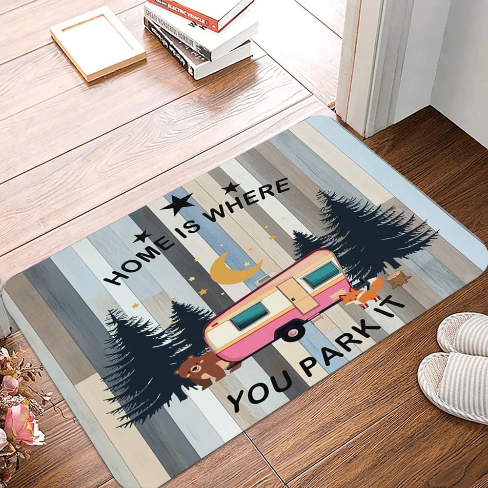 Let The Adventure Begin Doormat Mountain Feather Rustic Wood Rug Washable Non Slip Outdoor Camping Floor Mat For Front Door