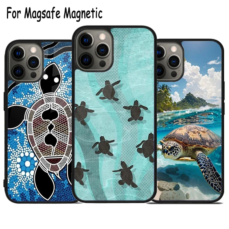 Sea Turtle Swimming Wireless Charge Magsafe Phone Case For iPhone 15 16 14 13 11 12 Pro Max Plus Magnetic Bumper Cover