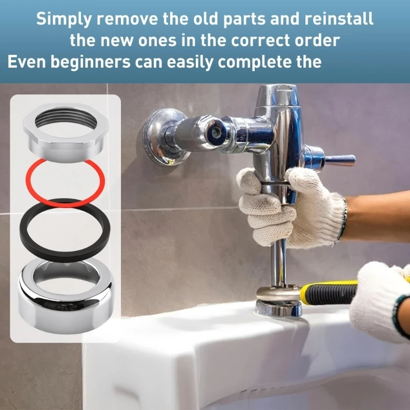 Flush Valves Spud Coupling Assembly Repair 4 Piece Plumbing Hardware Set with Thread Retaining Nut and Sealing Rings D2RD