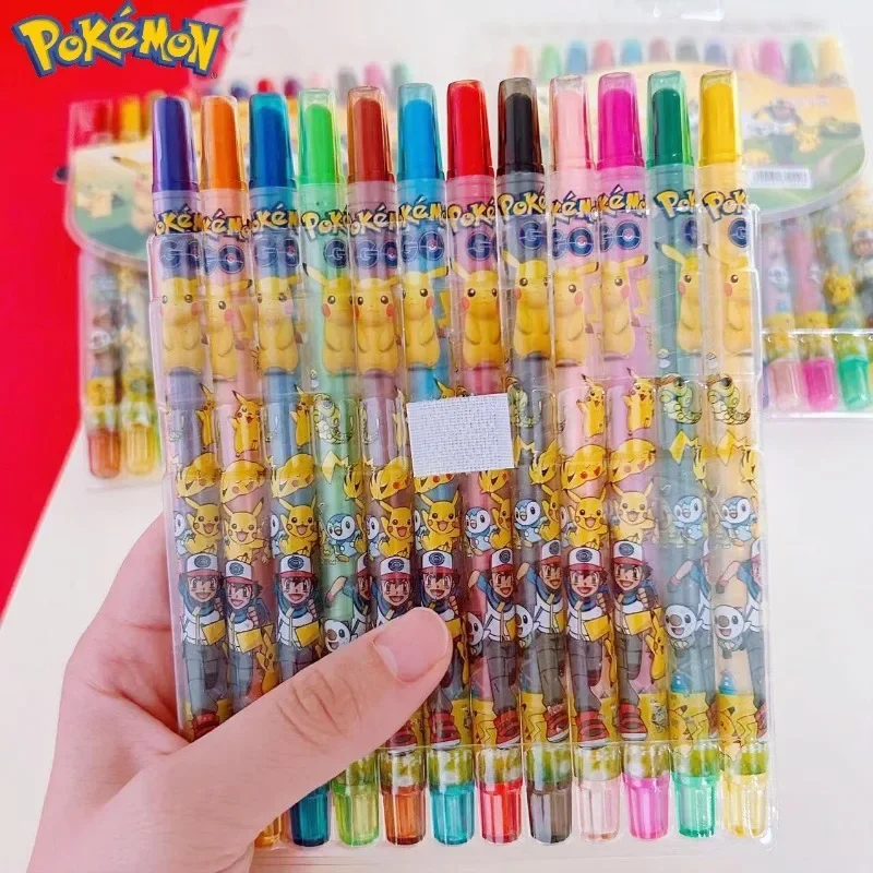 Cartoon Pikachu 12 Color Paint Brush Student Drawing School Supplies Stationery Kids Gift Crayon Anime Birthday Gifts