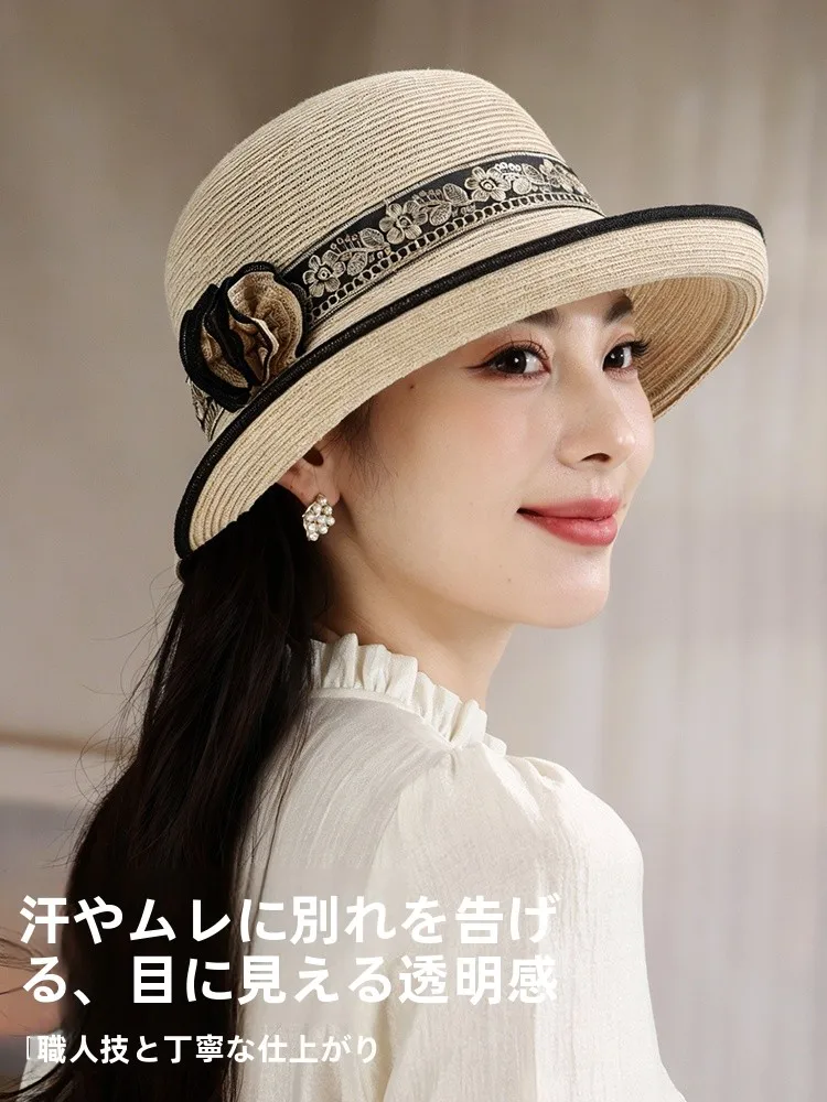 women's-summer-fashionable-wide-brim-jazz-hat-beach-travel-versatile-embroidered-floral-cap-adjustable-round-top-polyester-fiber
