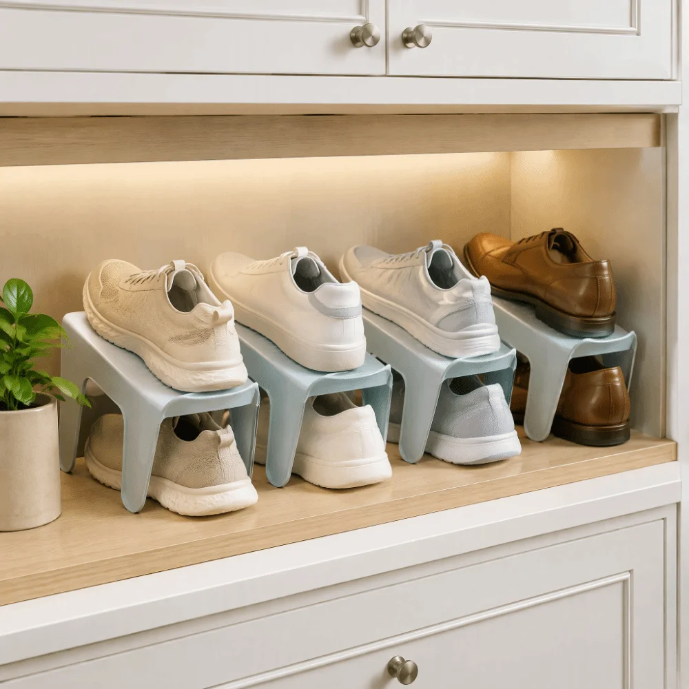 Space Saving Plastic Shoe Stacker Pink 25*11*14cm Shoe Slots Organizer Shoe Cabinet Organizer for Dormitory