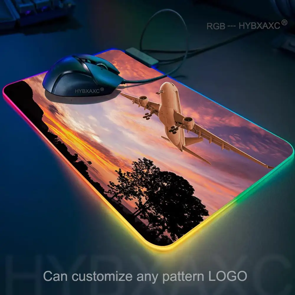 Xxl 100x50 avião vôo nuvens mouse pad rgb gaming mouse pad tapete de mesa hd gamer grande luz led xxl hymxaxc mouse pad