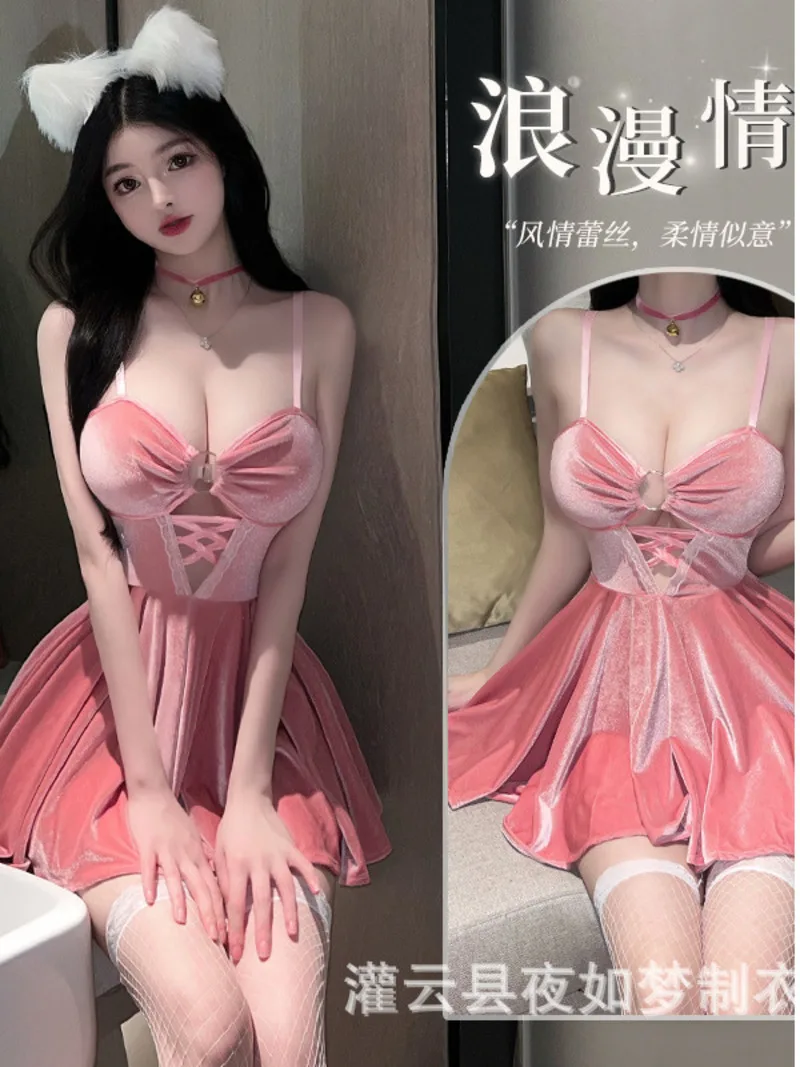 Pigiama appassionato Flirting Sling Dress Trasparente Donna Solid Lace Scava Fuori Sexy Canotta di velluto Cravatta corta Hop Backless ZHP2