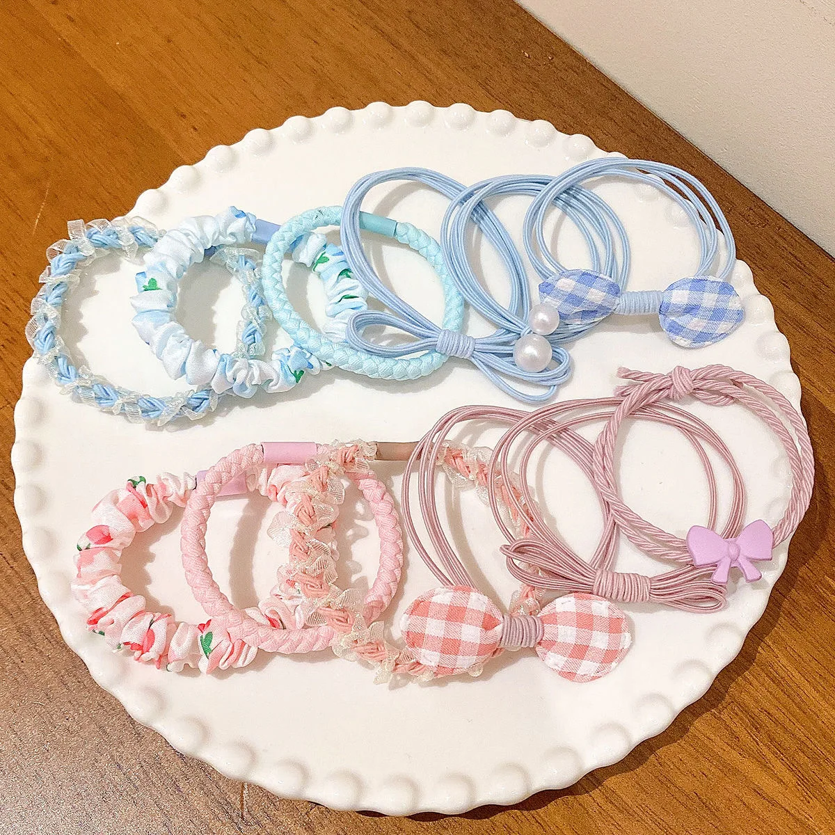 6Pcs/set Candy High Elastic Hair Band for Girls Ponytail Holder Hair Rope Bow Scrunchie Hair Ties Rubber Headband Accessories