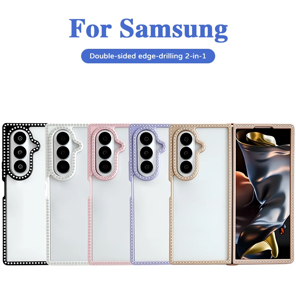 Luxury Bling Rhinestone Border Clear Phone Case for Samsung Galaxy Z Flip 7 6 5 4 3 Fold 7 6 5 4 3 Anti‑Drop Protective Cover