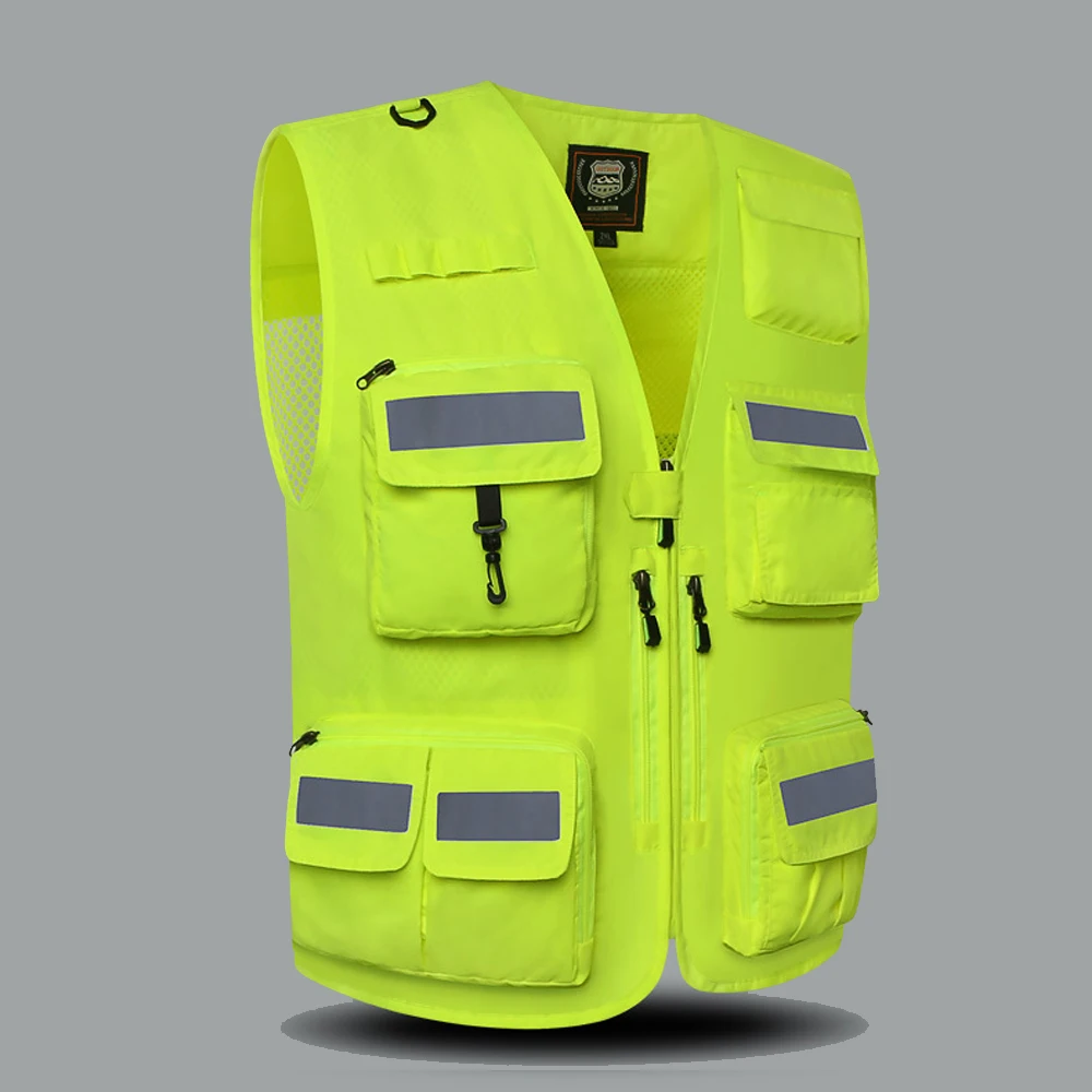 Imagem -03 - Colete de Segurança Amarelo Luminoso Alta Visibilidade Vários Bolsos Colete de Trabalho de Construção com Tiras Reflexivas Roupas de Trabalho