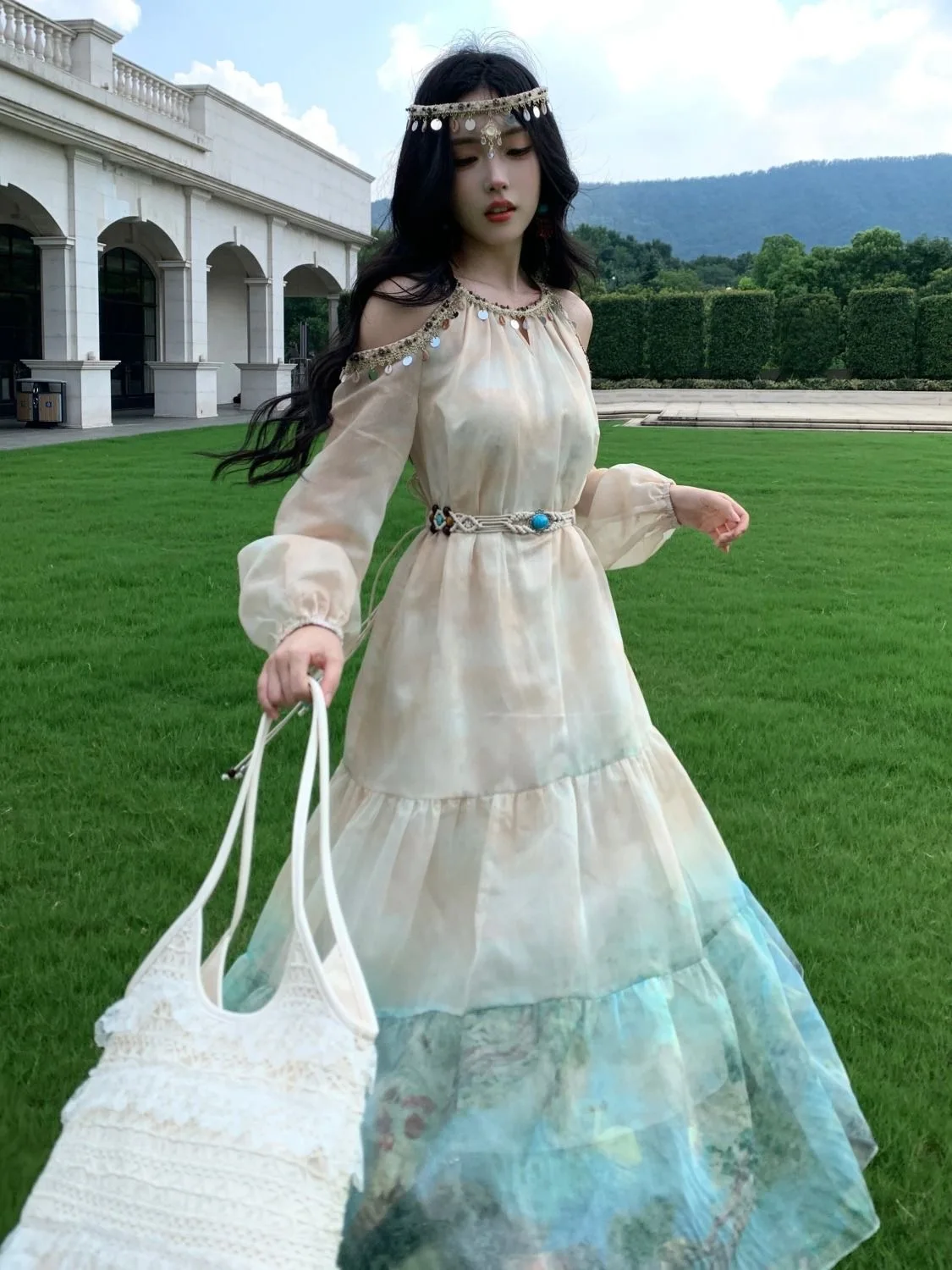 

Vintage Off-the-shoulder Ombre Sequin Dress