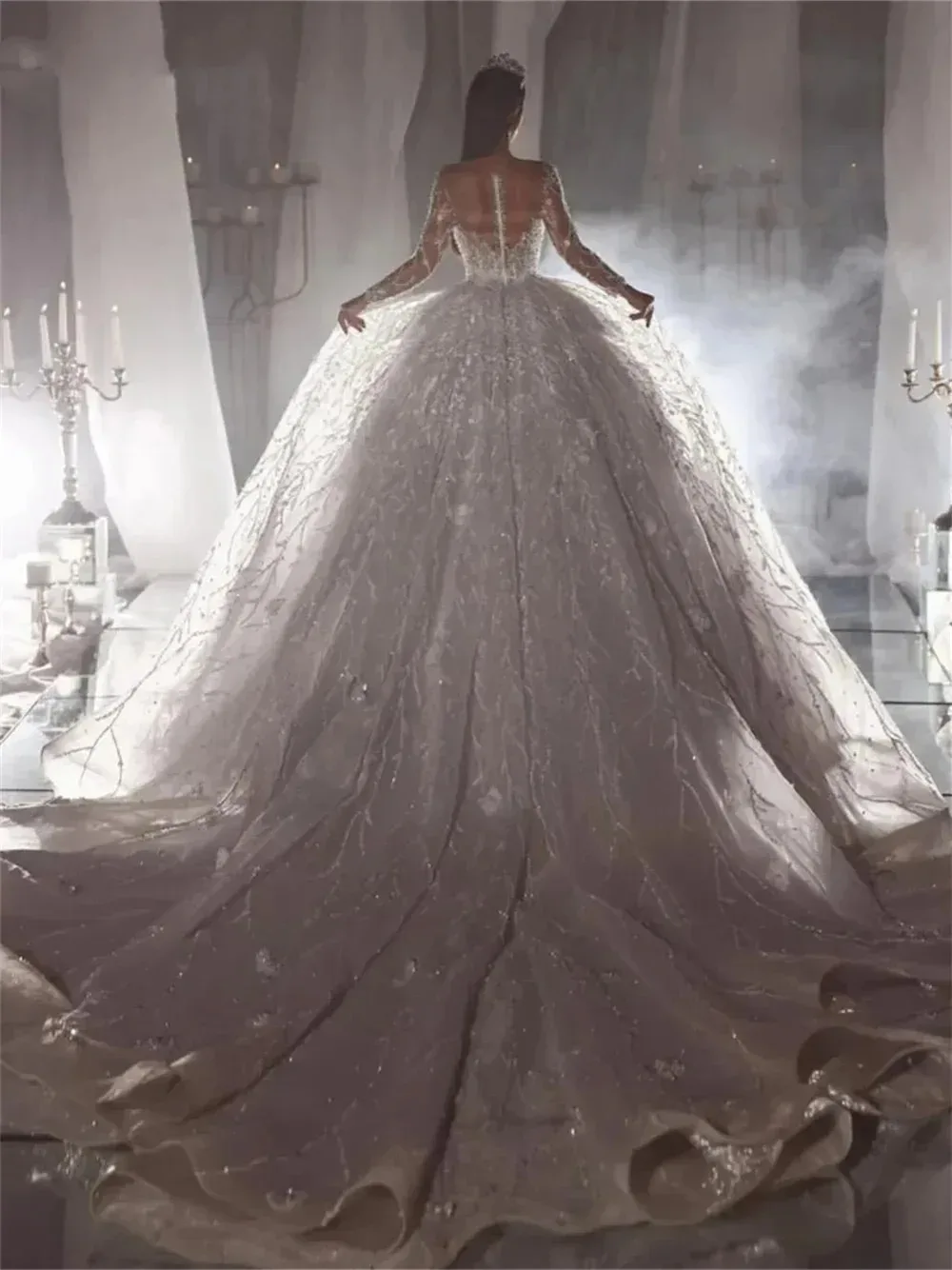 Custom 2026 Luxury Wedding Dresses Long sleeves Beaded Ball Gown Glitter Beading Floor Length Bridal Gown Vestidos De Novia