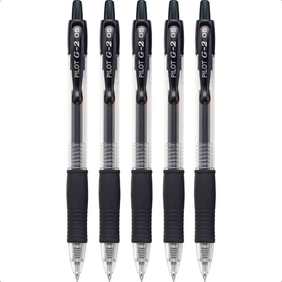 Pena Rol Gel Premium G2 Titik Ekstra Halus 0,5 mm Pak berisi 5 Hitam