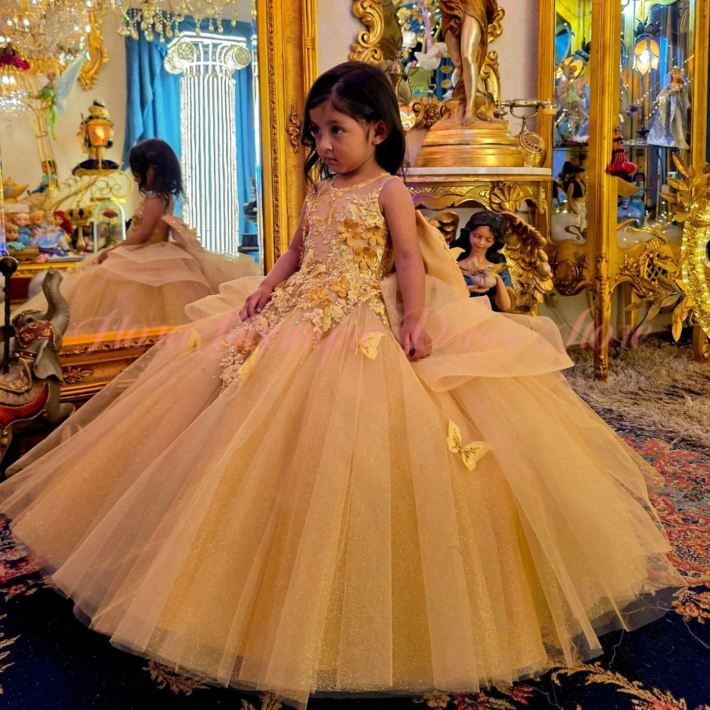 Golden Lace sundress Flower Girl Dress For Wedding Ceremonies Formal Receptions Birthday party Dance Performances Customized