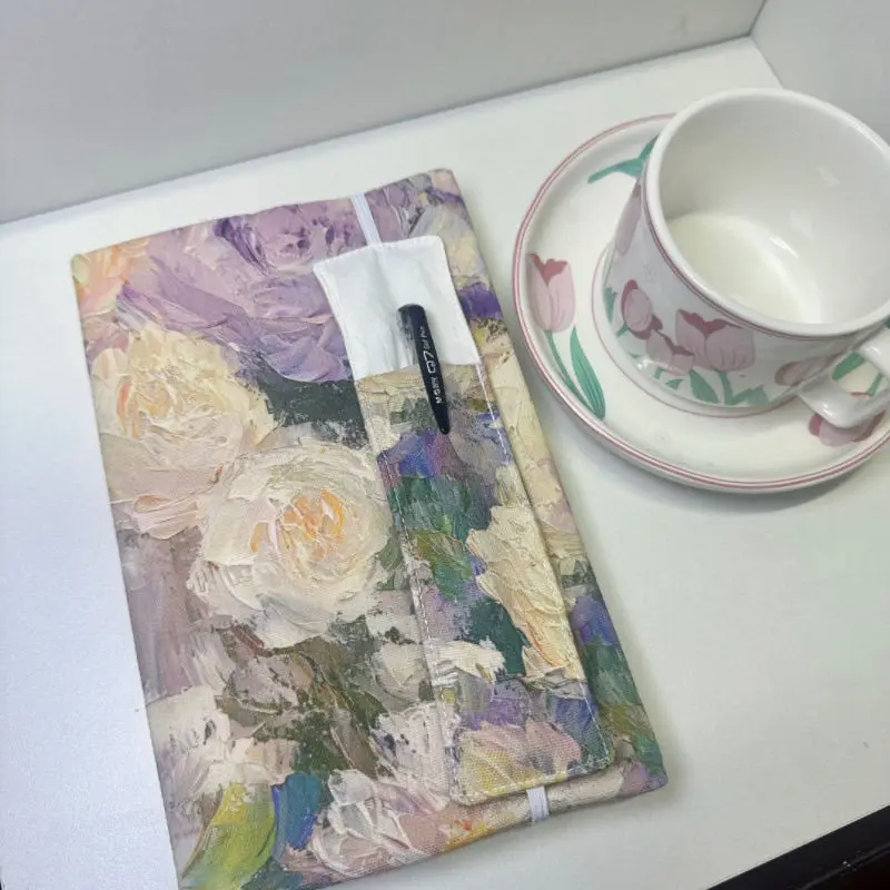 A4/A5/A6/B5 Retro Oil Painting Fabric Book Cover Floral Handmade Cloth Novels Notebook Protector Case Ledger Textbook Decoration