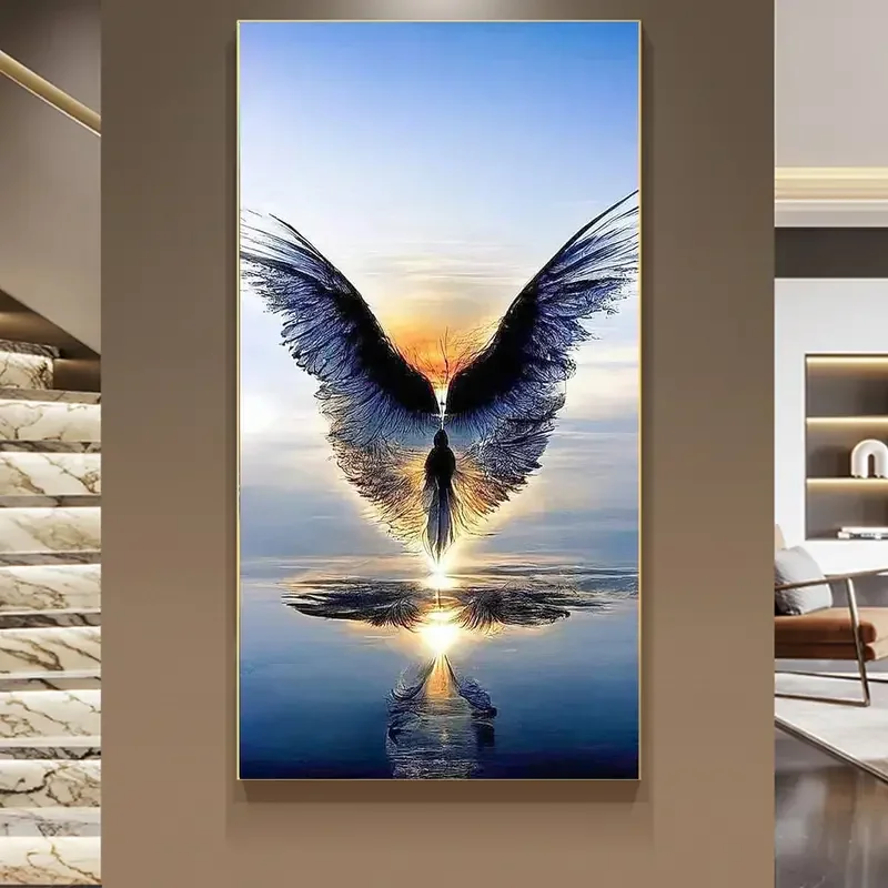 1pc 5D DIY Adult Diamond Painting Kit Wing-shaped Round Full Diamond Art  Digital Picture Set  Home Artwork Wall Decor No Frame