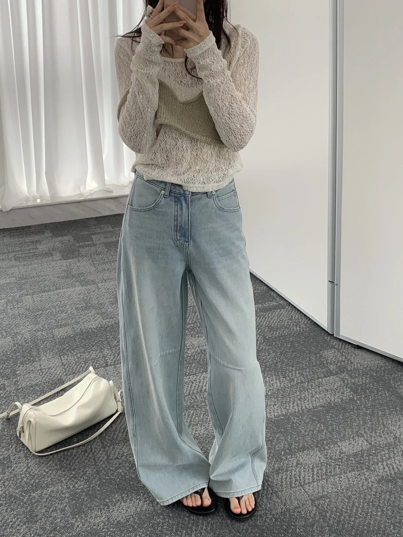 

Lilian Vintage Washed Loose Fit Light Blue Jeans High Waist Stretch Denim Pants Women's Spring Summer New Arrival M60257