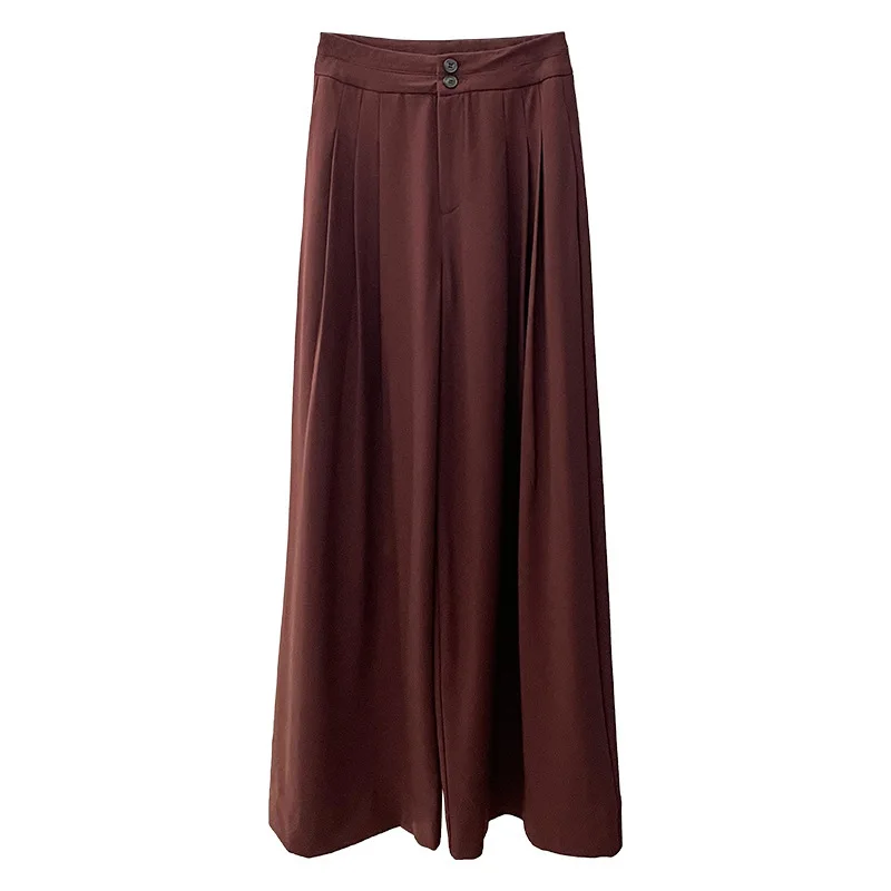 WHTREND بسيط ارتفاع الخصر واسعة الساق دعوى السراويل للنساء 2025 الخريف تنوعا ثنيات بناطيل كاجوال WH1346