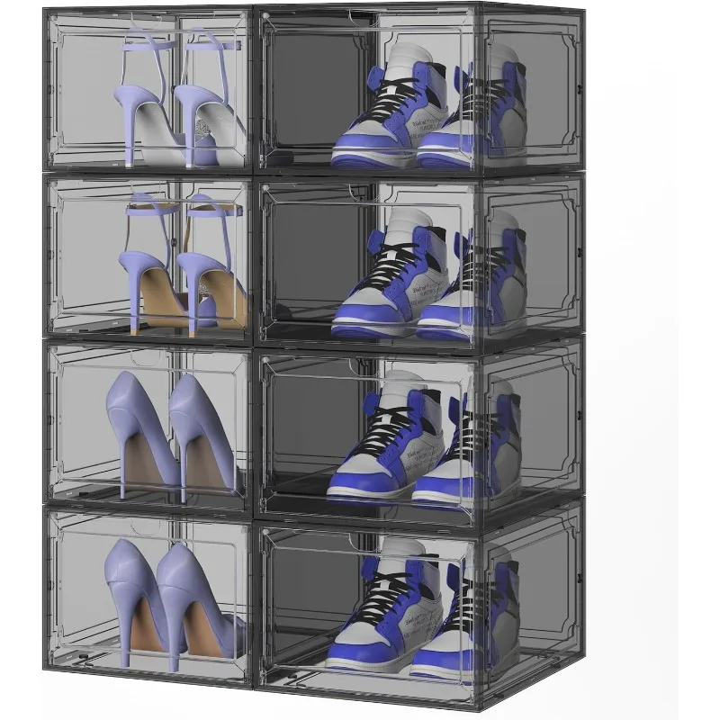 

Sturdy Clear Shoe Box Organizer,8 Pack Stackable Shoe Rack Organizer Cabinet with Magnetic Door,Space-Saving Clear