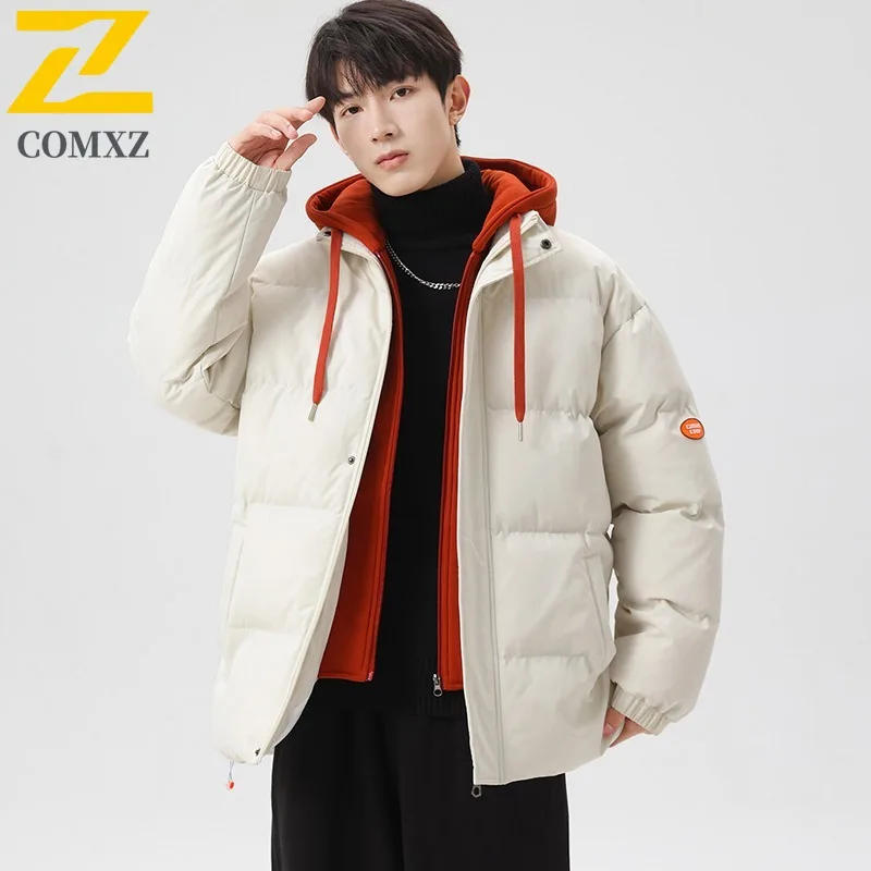 

COMXZ 2025, мужское новое зимнее пуховое хлопковое пальто большого размера, куртка-пуховик в корейском стиле, верхняя одежда для холодной погоды, легкая ветровка