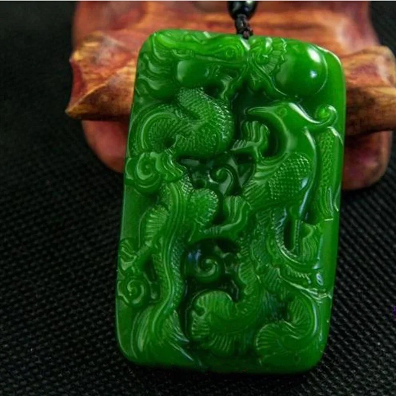 Natural Green Hand-carved Dragon and Phoenix Jade Pendant Fashion Boutique Jewelry Men and Women Necklace Gift Accessories