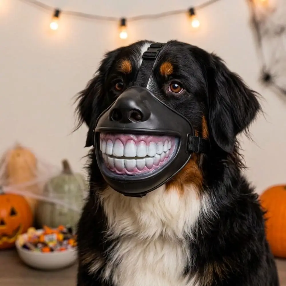 Adjustable Funny Grinning Dog Muzzle Anti-Scavenge Realistic Teeth Dog Photo Mouth Cover Comfort Novelty Grinning Dog Mask
