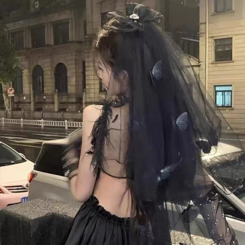 Couvre-chef de mariée de nuit Lolita, coiffure d'halloween Cosplay avec nœud noir, coiffure de princesse fugitive, Style gothique, déguisement amusant pour femme