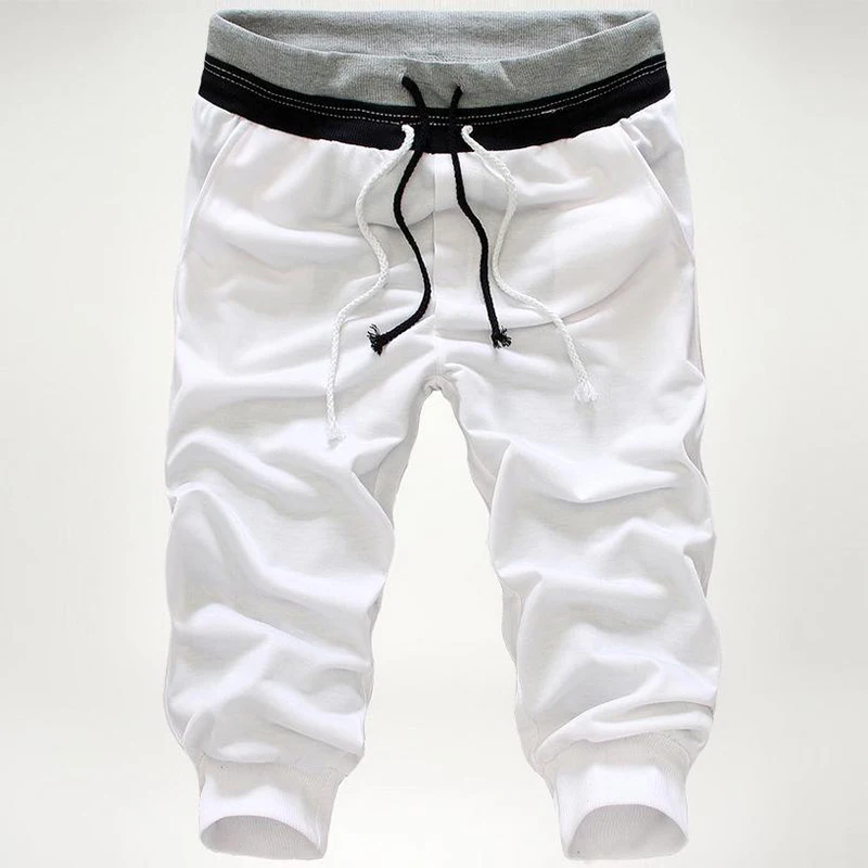 New Men\'s Drawstring Summer Jogger Shorts Casual Fitness Double Rope Cropped Trousers Street Fashion Homme Track Pants