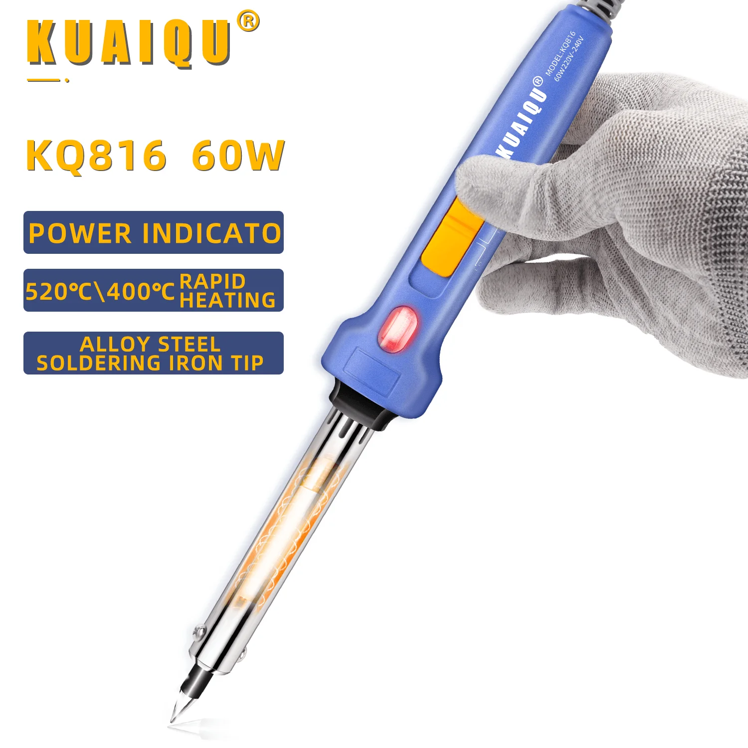 KQ-816 60W Soldering Iron 220V Electronic Welding Equipment Adjustable Power EU Plug Electric Tin Welder 520℃ Max Solder Tools