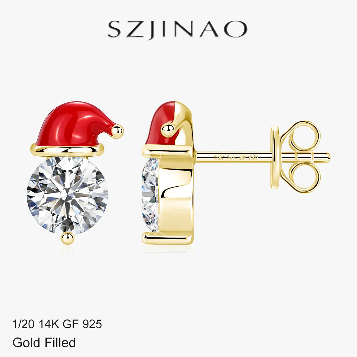 

Solid 14K Gold Filled Red Santa Hat Christmas Moissanite Stud Earrings Sparkling Christmas Eve Festive Gift Jewelry for Women