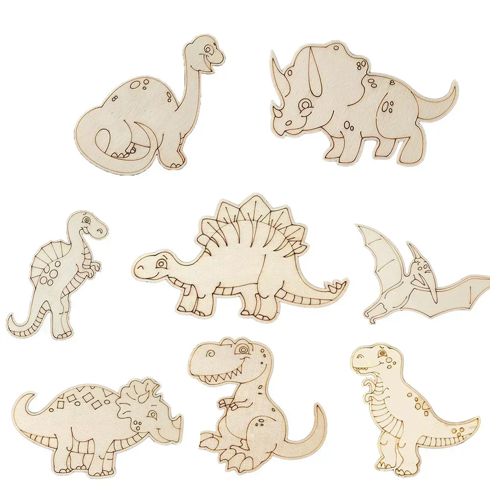 8 шт. деревянные поделки динозавров DIY ручная роспись деревянные украшения дети динозавр украшения для дня рождения детские игрушки украшения
