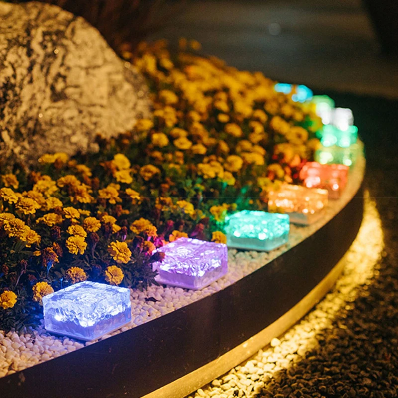 Solar Glass Brick Light Solar Ice Cube LED Light Crystal Brick Stone Lamp Garden Courtyard Pathway Patio Pool Decorative Festive