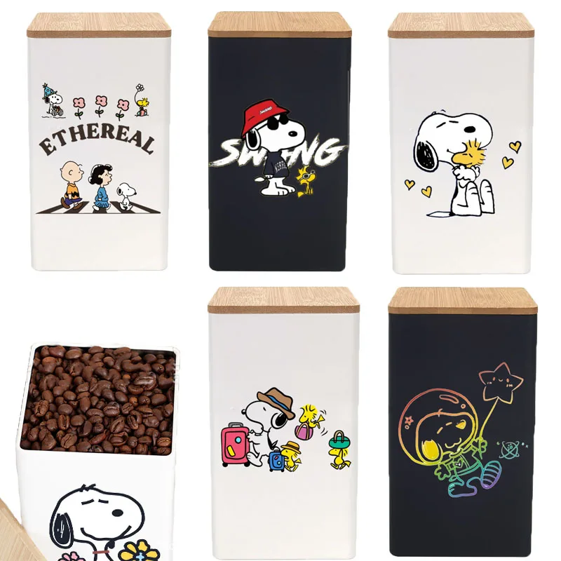 Criatividade snoopy café pode requintado padrão dos desenhos animados desktop doces armazenamento portátil ornamentos quarto pote estanho decoração presente de aniversário