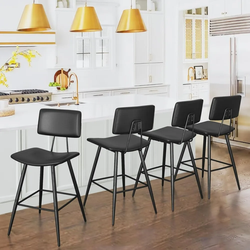 30" Bar Height Bar Stools Set Of 4,with Back Footrest And Metal Legs, Bar Stools For Kitchen