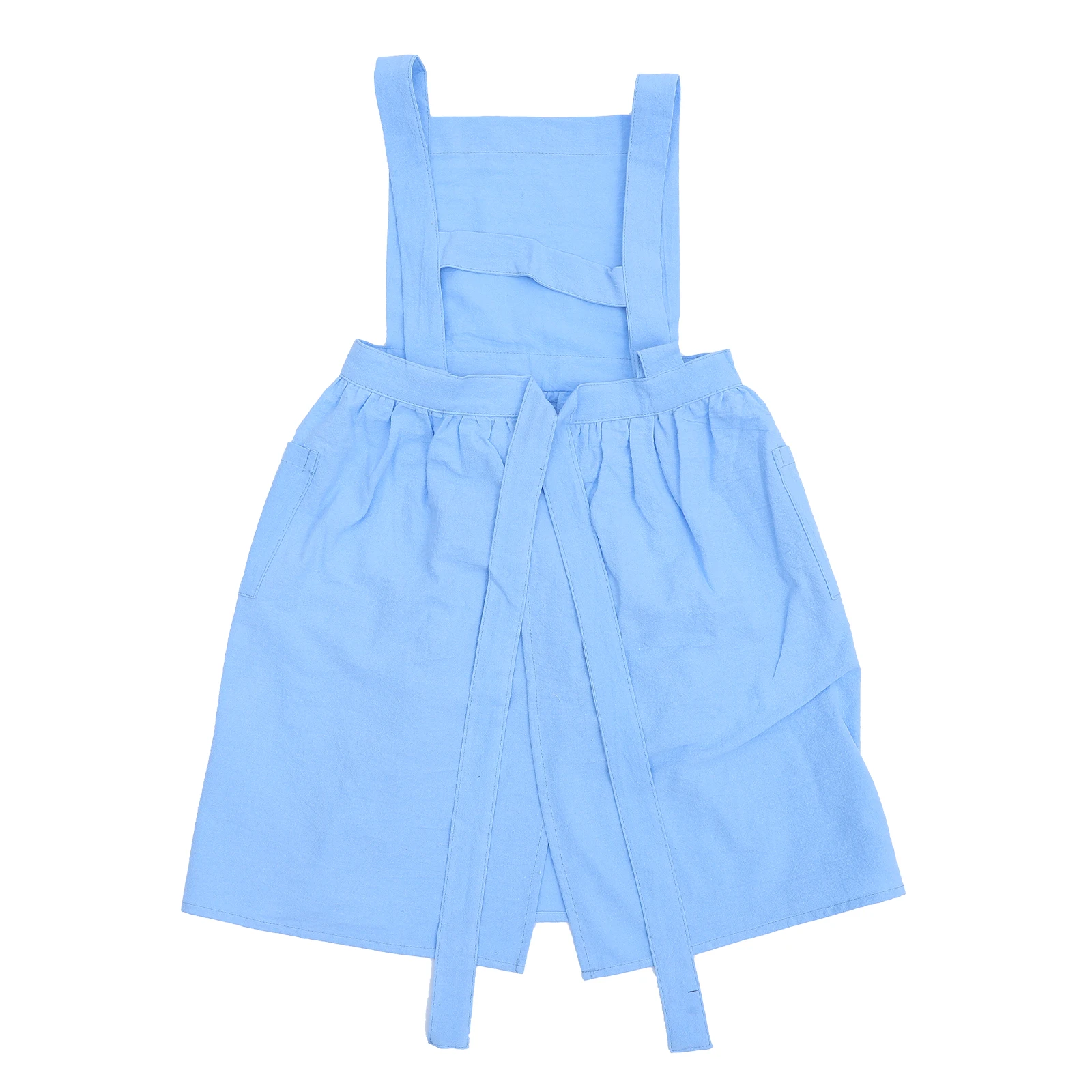 

Children Baking Apron Kids Painting Chef Cotton Linen Smock Sea Blue M Size Double Pocket Kids Home Kitchen Utility