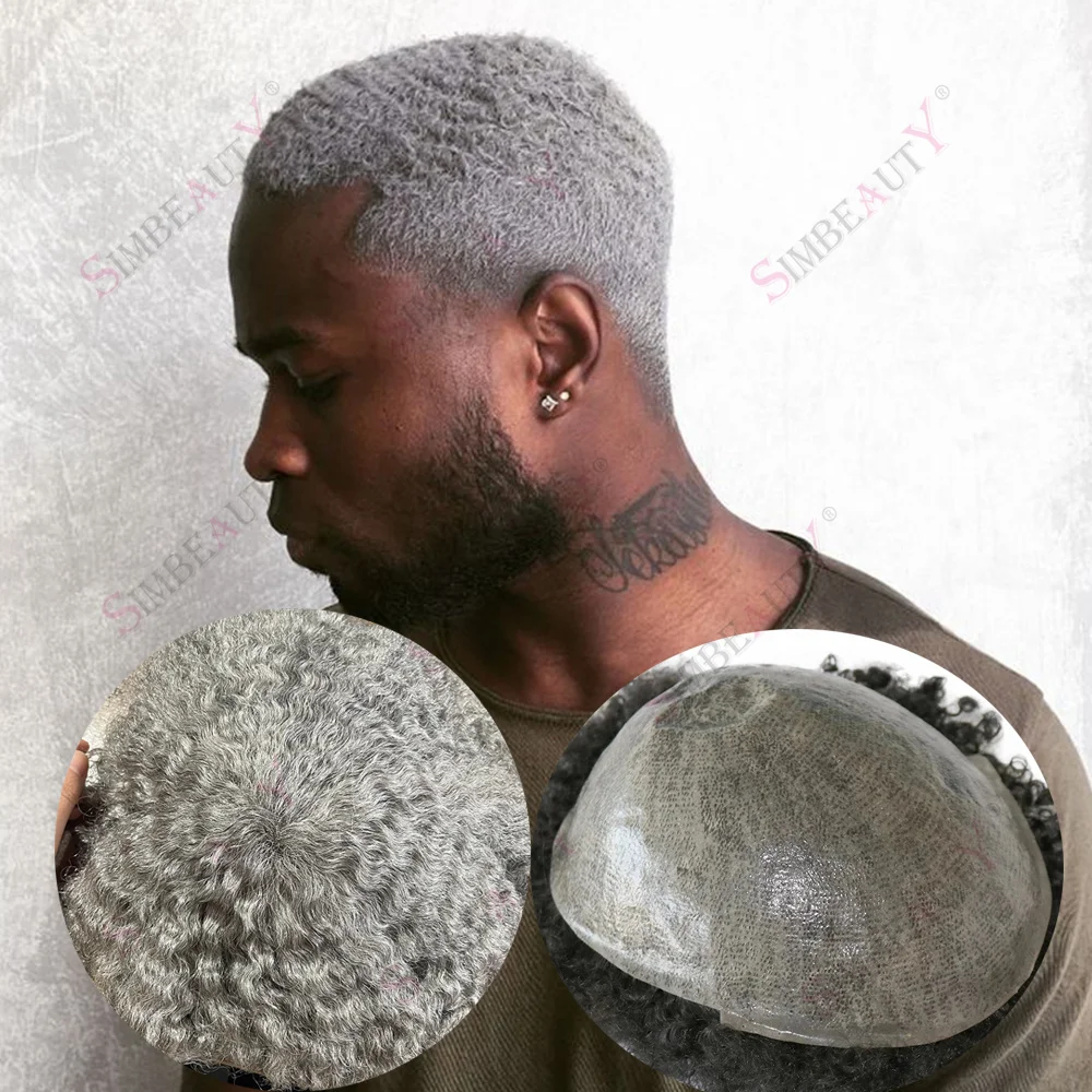 

Undetectable Afro Men Deep Wave 10mm 360 Weaves 1b80 Grey Black 100% Human Hair Toupee Curly Hair Units Replacement Prosthesis