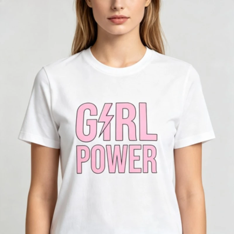 Aesthetic Women Cotton Tshirt Girl Power Lightning Letter Print Inspirational Women Support Casual Daily Short Sleeve Tees