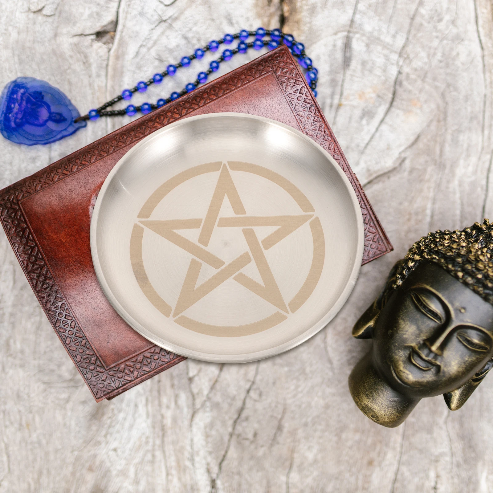 

Pentagram Plate Gold Iron Tray Storage Pentacle Candleholder Altar Decorative Dish Home Accessory Religious Item Vintage Display