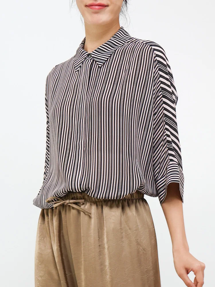 

Summer Loose Pure Silk Double Gauze Polka Dot Shirt Women Cool Comfortable Korean Style Breathable Skin-Friendly Nine-Quarter...