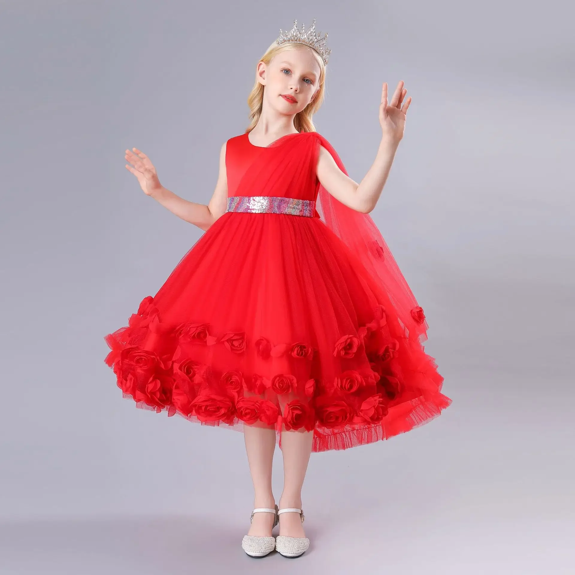 Elegant Princess Dress for Girls Flower Tulle Gown Sleeveless Formal Party Kids Holiday Wear 2-10 Years