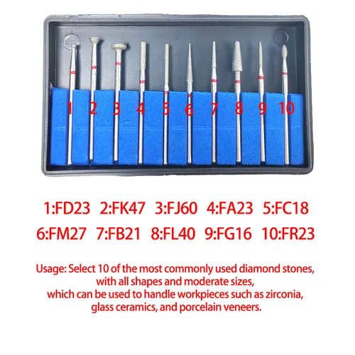Imagen 2 del producto 10 unids/set Dental Popular HP Kit de fresas de diamante para Zirconia, disilicato de litio, porcelana, pulido, brocas, materiales de odontología