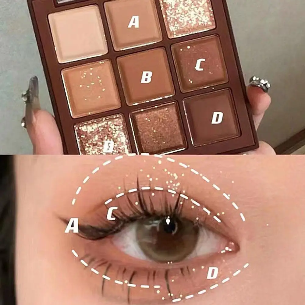 Paleta de sombras de ojos con purpurina, 9 colores, encaje púrpura, brillo nacarado, mate, acrílico, resistente al agua, maquillaje de ojos