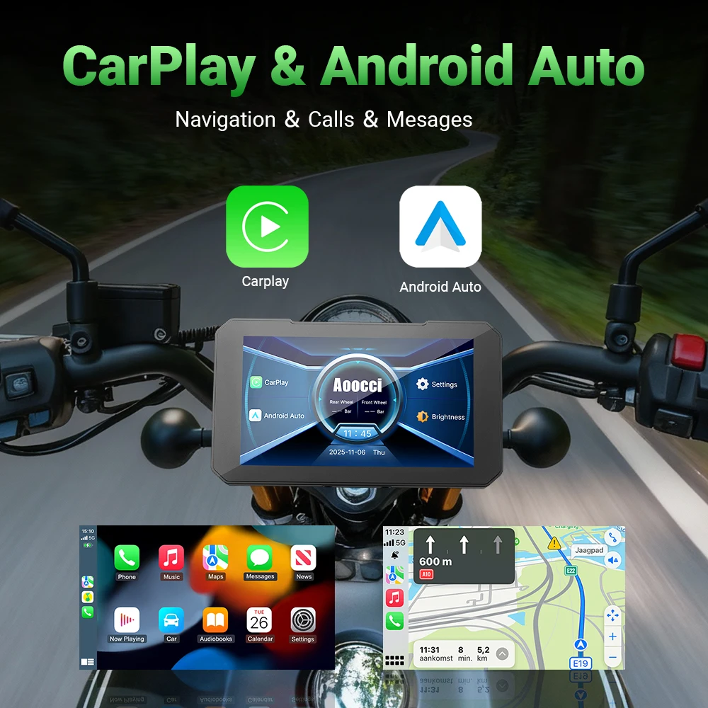 Aoocci C3 Plus Motorcycle Carplay, 5in HD , GPS Navigation System with Apple CarPlay&Android Auto, Siri(for CarPlay), TPMS image 3