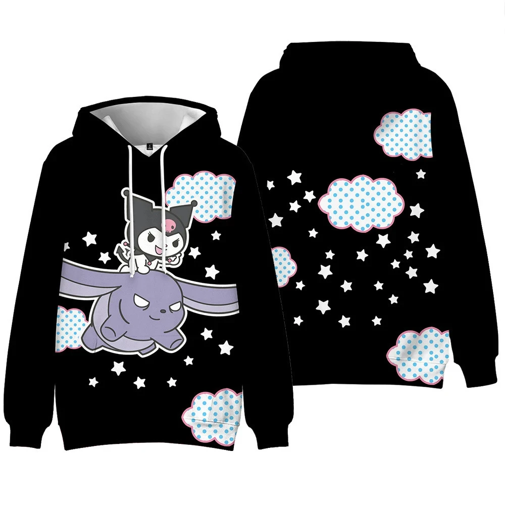 MINISO Girls Anime Cute Kuromi 3d Printed Hoodies Girl Long Sleeve Hooded Sweatshirt Women Lovely Pullover Tops Loose Clothing